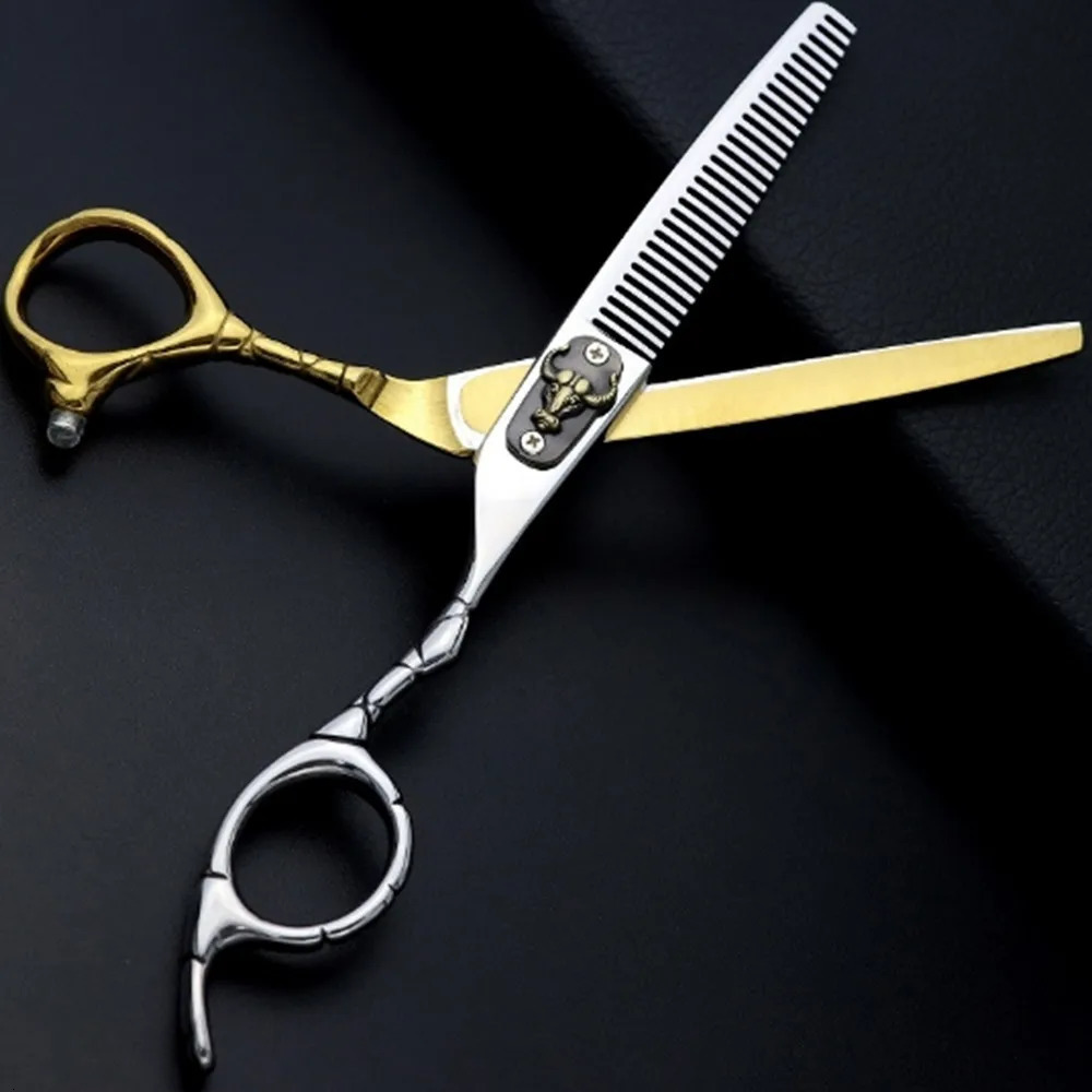 Professional 6 inches Japan 440c steel Bull Head Hair Scissors Haircut Thinning Barber Cut Shears Hairdressing Scissors Tools 241225