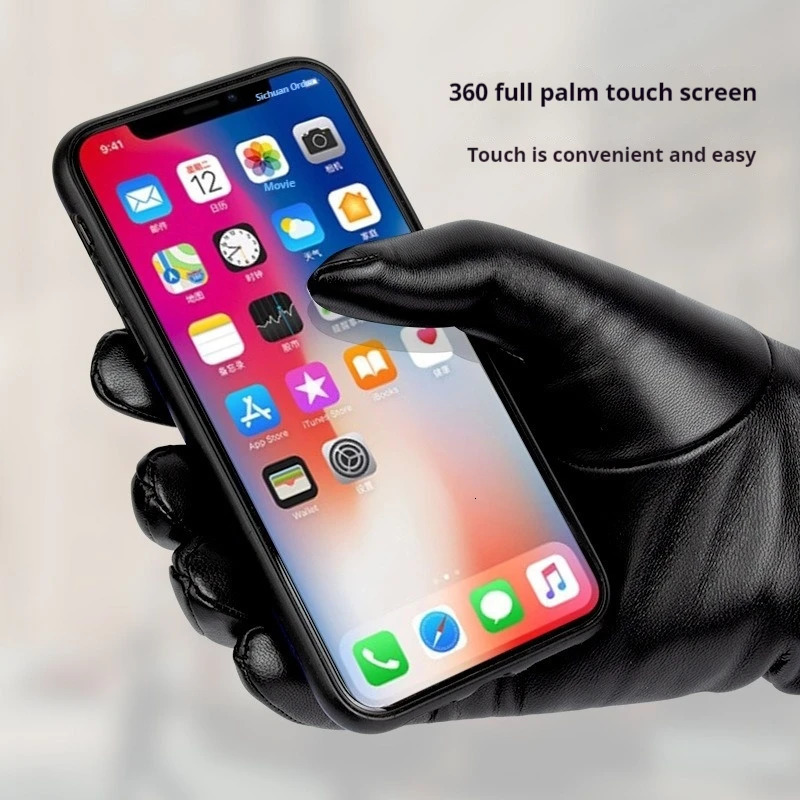 Touch screen sheepskin warm gloves Ladies fashion winter outdoor cycling driving business leather gloves plus fleece 241225