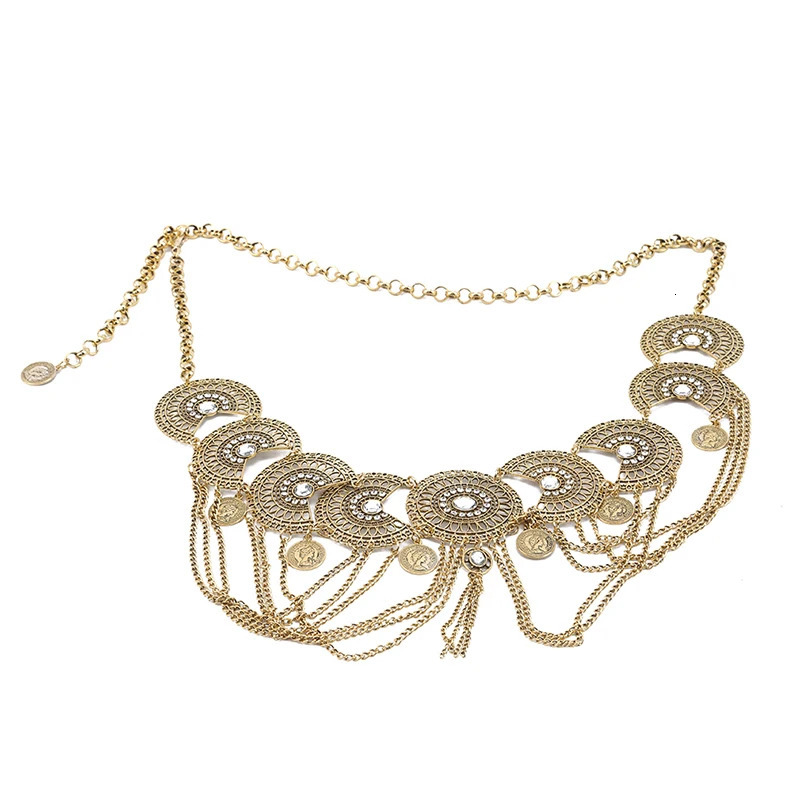 Gypsy Afghan Coin Ethnic Waist Belly Chains Hollow Moon Crystal Flower Long Tassel Moroccan Belts Indian Sexy Body Chain Jewelry 241225