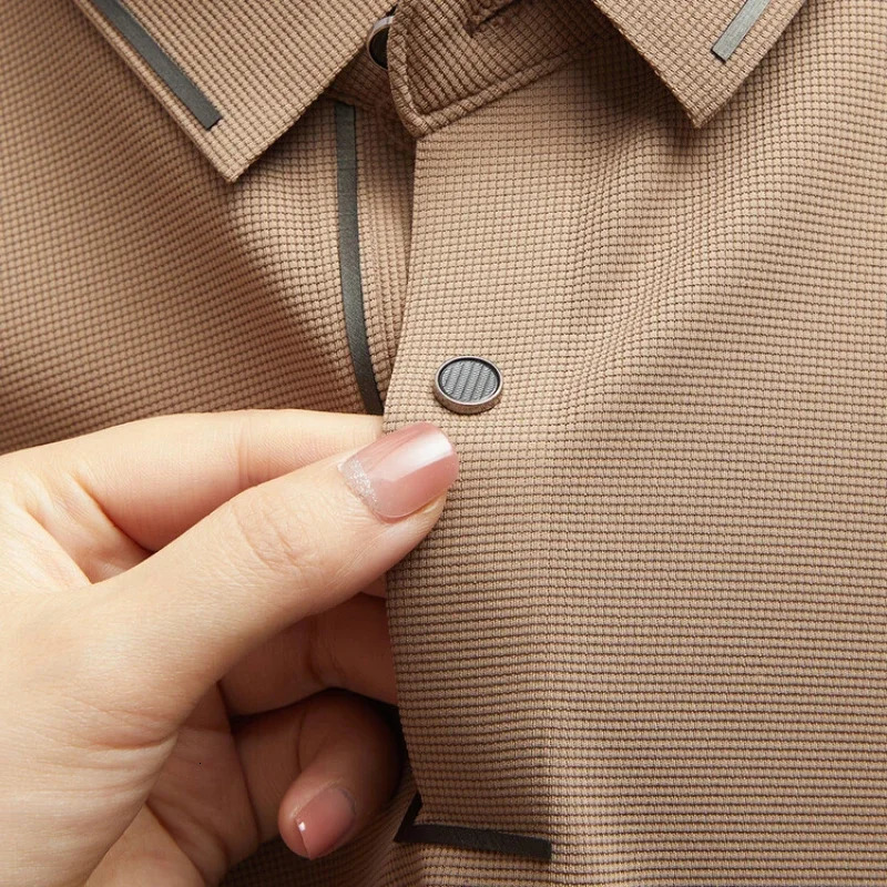 Mens Polo Shirt Seamless Premium Cool Fabric Business Casual Golf Slim Fit Blouse Collar Tshirt 241225