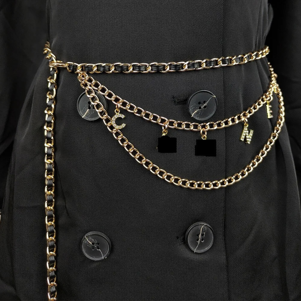 Three layer waist chain letter thin belt paired with skirt metal European and American chain ins style small belt 241220