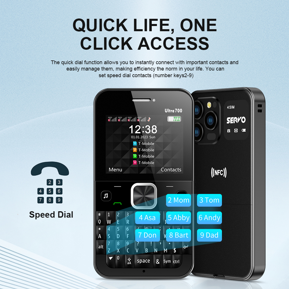 SERVO Ultra700 4SIM Card new Qwerty Mobile Phone NFC Access Control Speed Dial Blacklist TYPE-C GSM Cellular 2025 Full Keyboard Cellphone