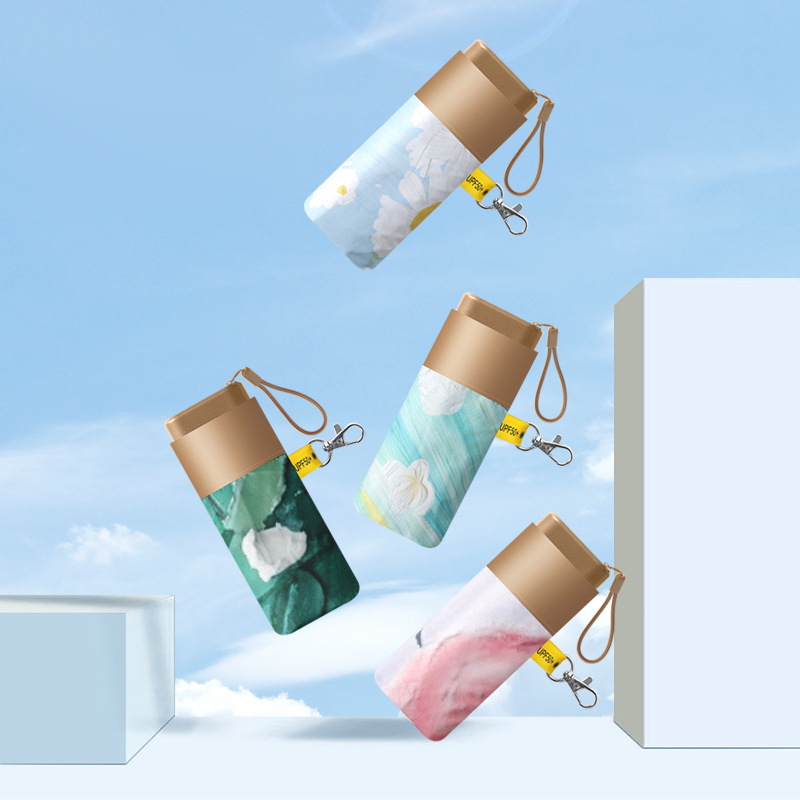 Compact Mini Oil Painting Umbrella - Portable, UV-Protected, Unisex Travel Umbrella for Sun & Rain