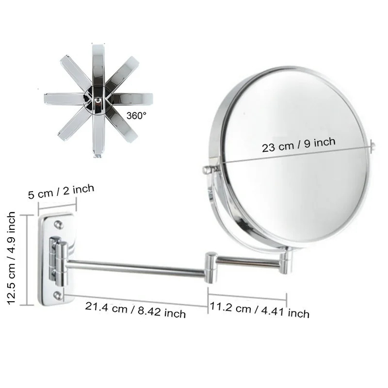 9 Inch 10X Magnification Wall Mounted Makeup Mirror Vanity Mirror 360 Rotating Extendable without light 241225