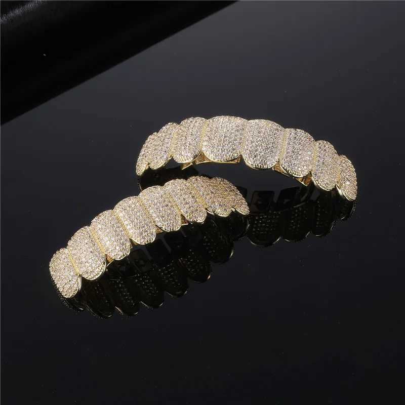 Hip Hop Full CZ Stones Teeth Grillz Cs Cubic Zircon d Out Micro Pave Top Bottom Charm Grills Set For Men Women Jewelry GiftXJ241225