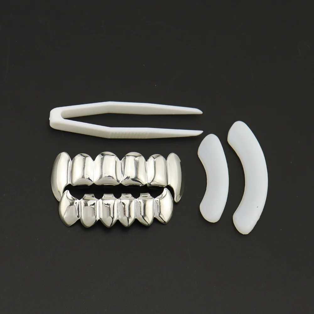 1set Hip Hop Gold Color Teeth Grillz Gold Plated Dental Grills Rock Tooth Grillz Cs Crystal Teeth Cs Halloween Vampire GiftXJ241225