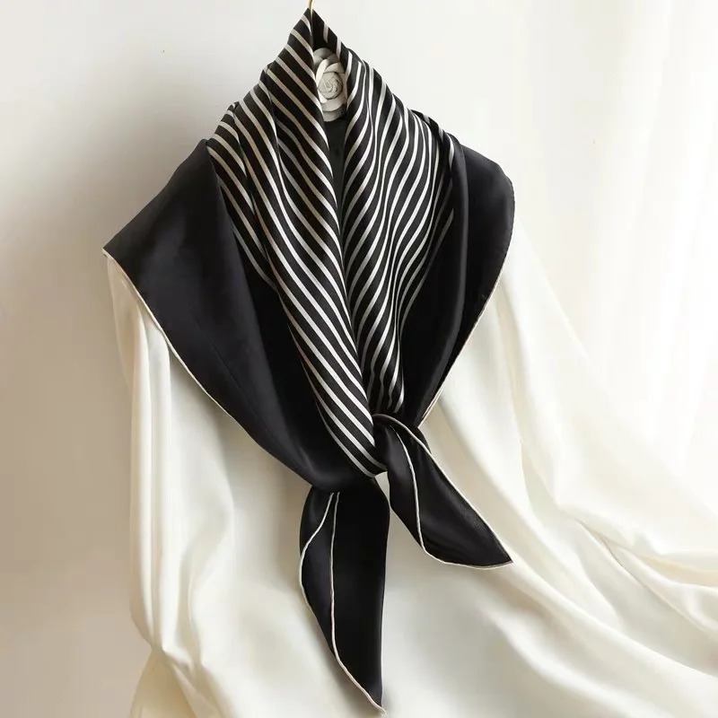 90x90cm Square Pure Silk Scarf Women Print Bandana Head Scarf Large faux Real Silk Wraps and Shawls Femme Neckerchief 241225
