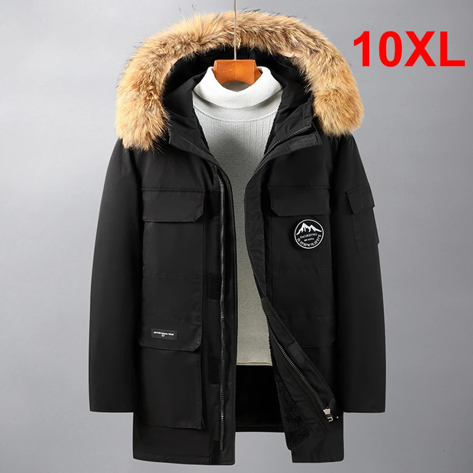 Long Parkas Men Winter Thick Warm Jacket Coat Plus Size 10XL Fashion Casual Cargo Fleece Big 241225