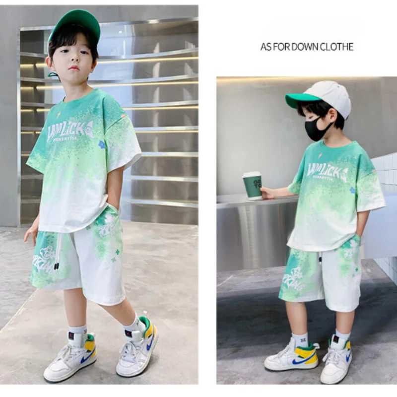 Clothing Sets Summer Teenage Boy Letter Clothes Set Children Girls Tie Dye Tshirts and Shorts 2pcs Suit Kid Top Bottom Outfits TracksuitY241225XH8V
