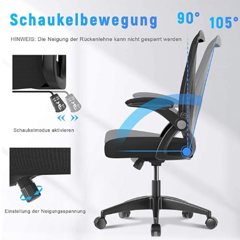 Ergonomic Office Chair with Adjustable Backrest & Armrests - Black