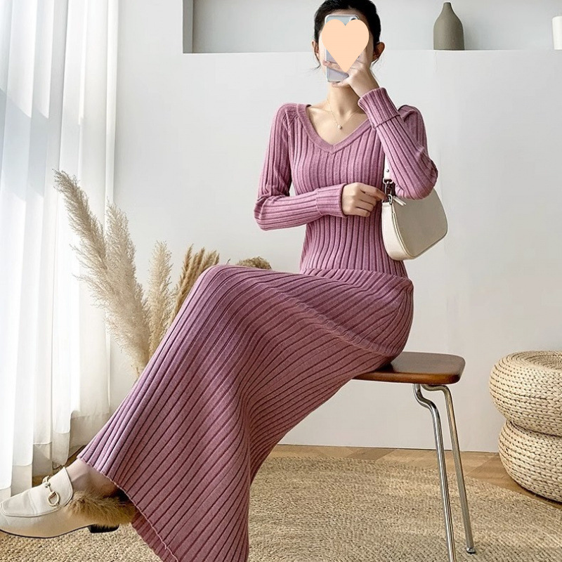 FA1088 Long sweater dress over the knee for women new autumn and winter slim fit bottoming inner ankle knitted dress long skirt