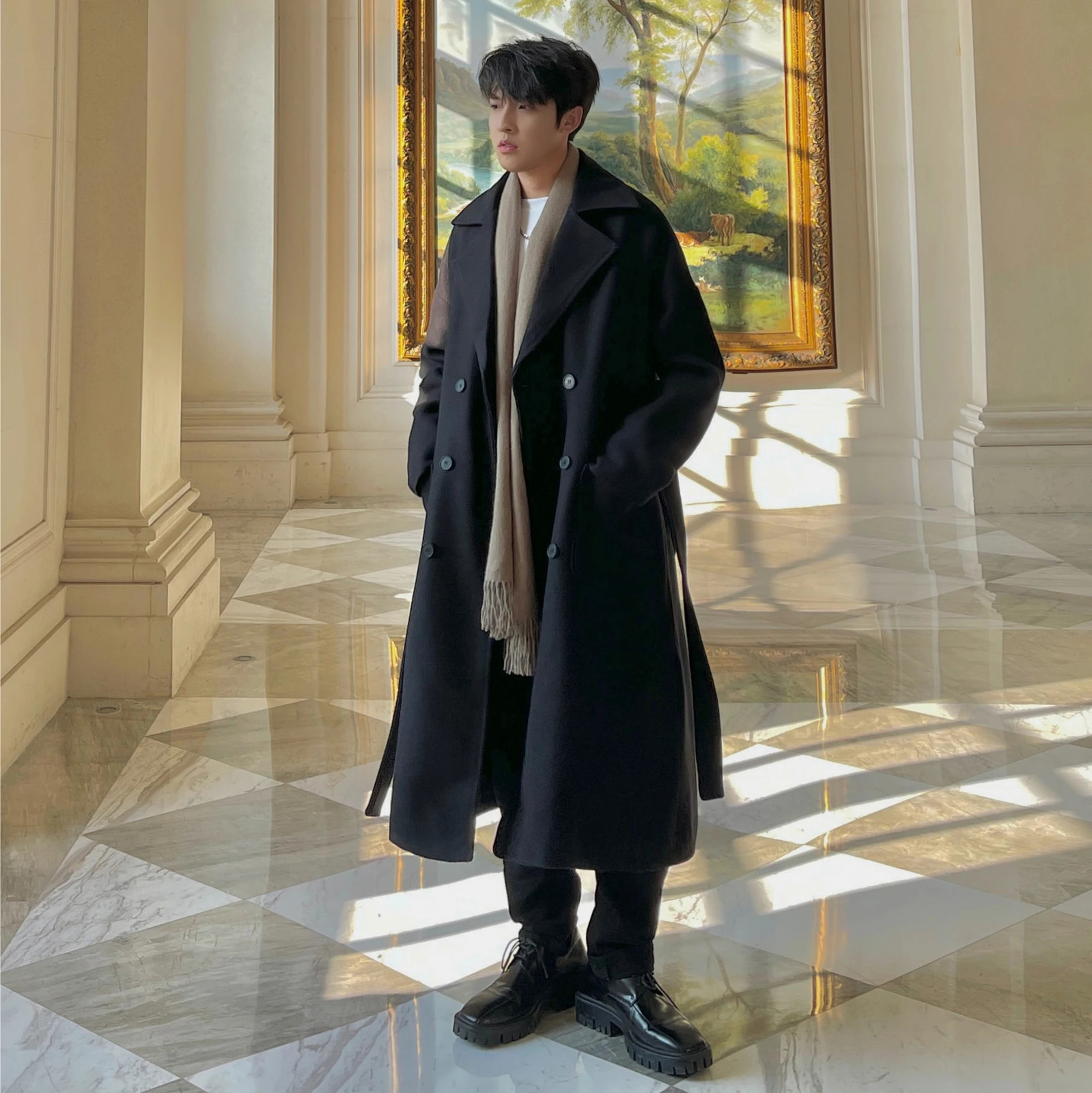 Long Coats for Men Woolen Jackets 2024 Winter Thicken Coat Trench Korean Vintage Loose Heavy Leisure Overcoat 241225