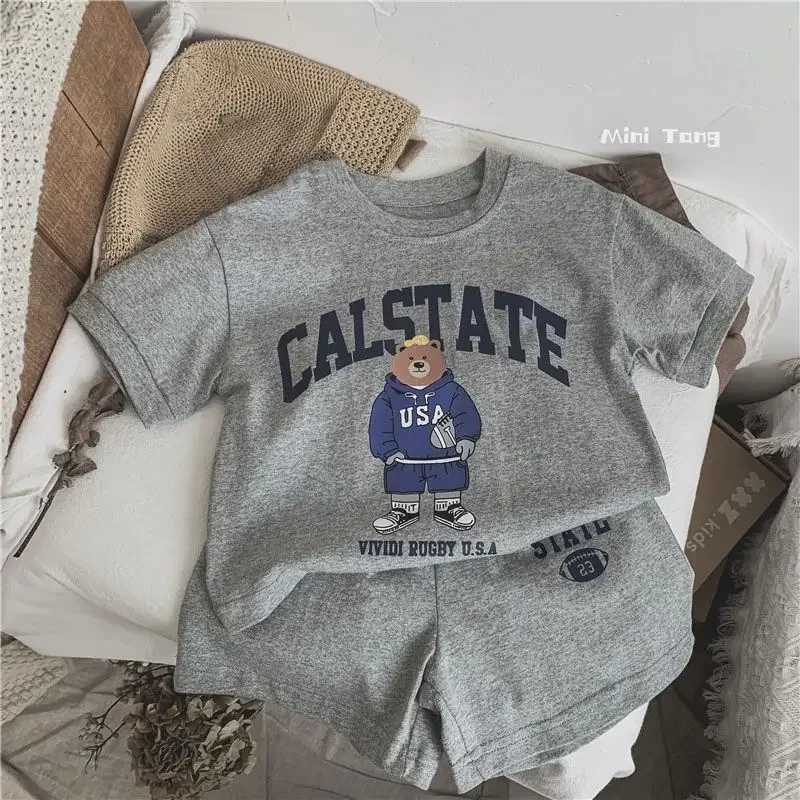 Clothing Sets Korean Baby Boy Summer Cotton Clothes Set Cartoon Bear Colorful Tees T Shirts+Loose Shorts Suit 2PCS Pack Infant Girls TracksuitY241225U