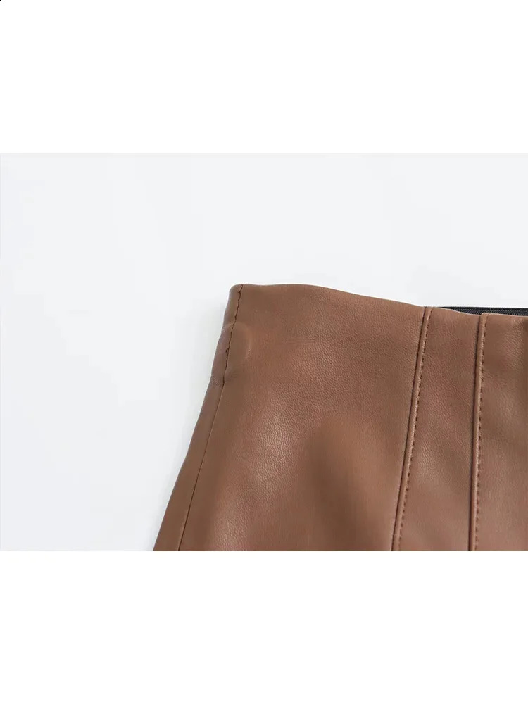 HH TRAF 2024 Womens Faux Leather Pants High Waist Straight Leg Trousers Fashion Female Streetwear Stylish Stretch Pencil 241223