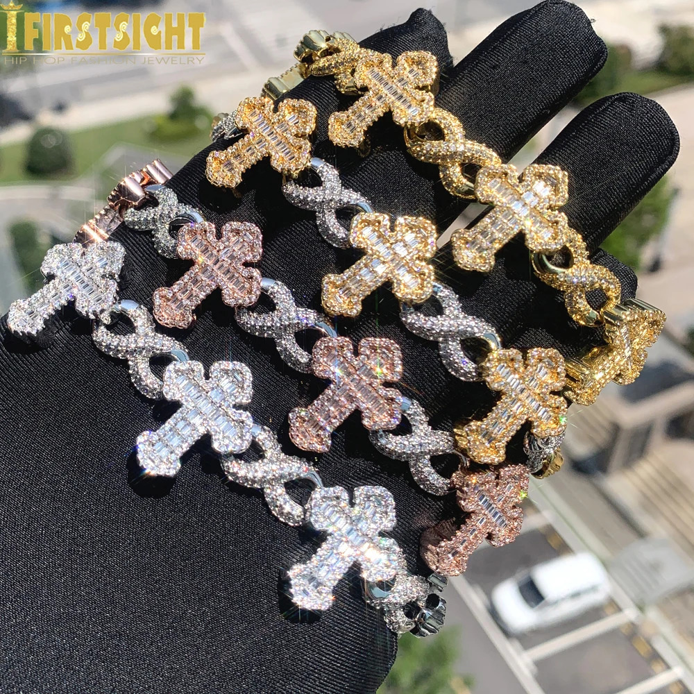 Iced Out Star Eye Bracelet Prong Setting 5A Cubic Zirconia Infinity Heart Cuban Link Chain Women Men Hip Hop Fashion Jewelry 241225
