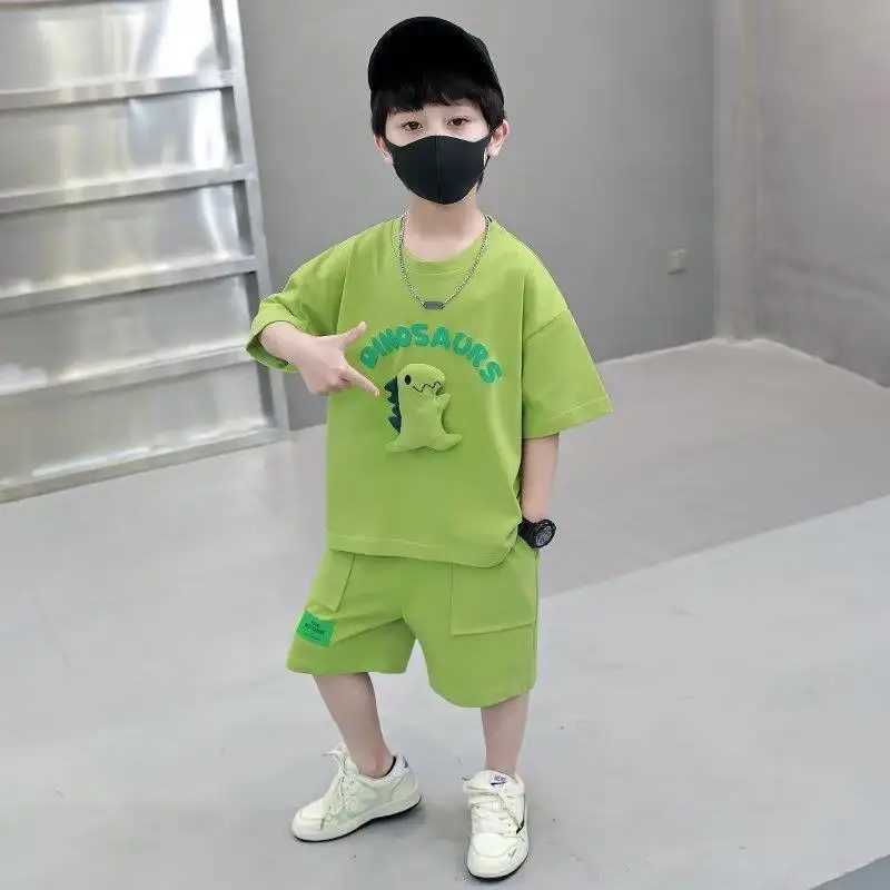 Clothing Sets Children Clothes Set Kid Dinosaur Doll Short Sleeve Tshirt and Shorts Suit Children Fashion Top Bottom 2Pcs Outfits TracksuitsY241225A8K