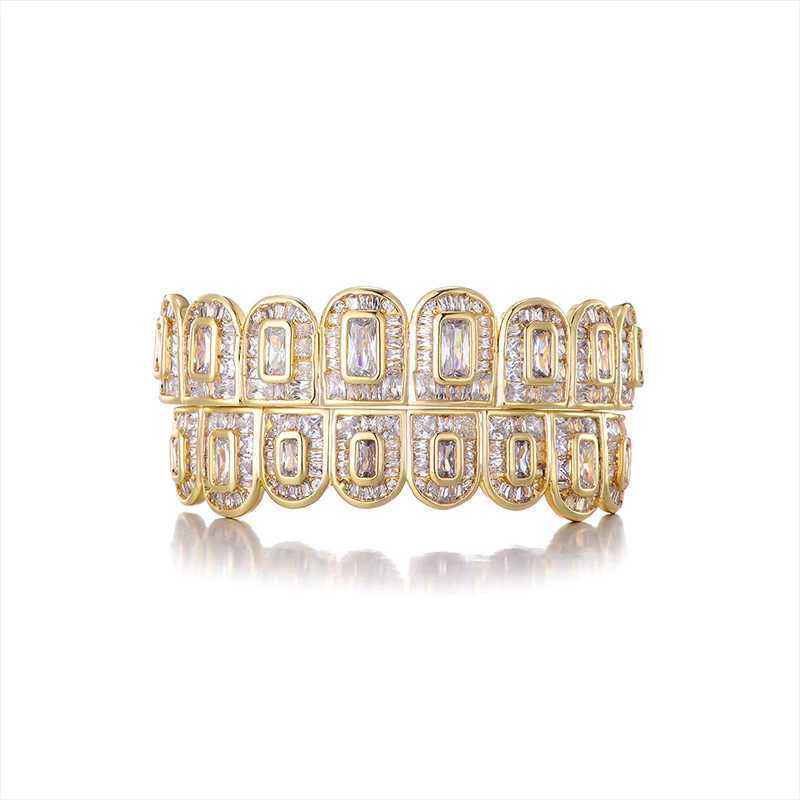 Hip Hop Full Baguette CZ Stones Teeth Grillz Cs Cubic Zircon d Out Micro Pave Top Bottom Charm Grills For Men Women JewelryXJ241225