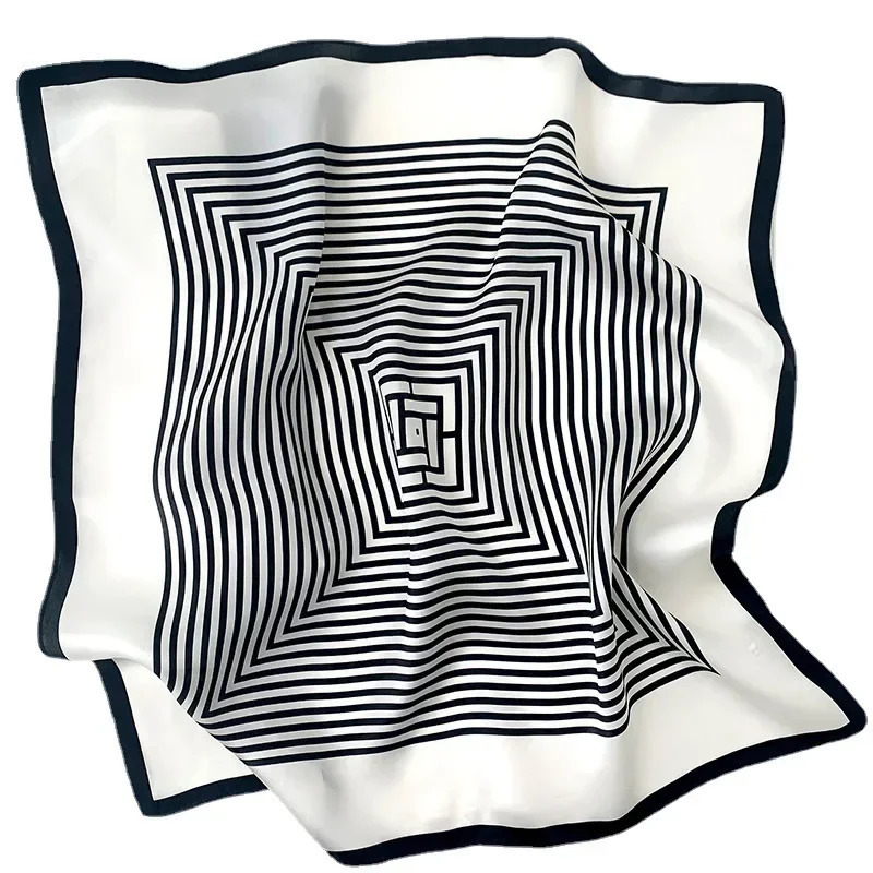 Black White Striped Neck Scarf Woman faux Natural Silk Bandana Foulard Femme Soft Small Square Neckerchief SD0085 241225