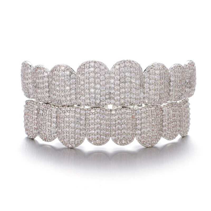 Full CZ Stones Teeth Grillz Cs Cubic Zircon d Out Micro Pave Top Bottom Charm Grills For Men Women JewelryXJ241225