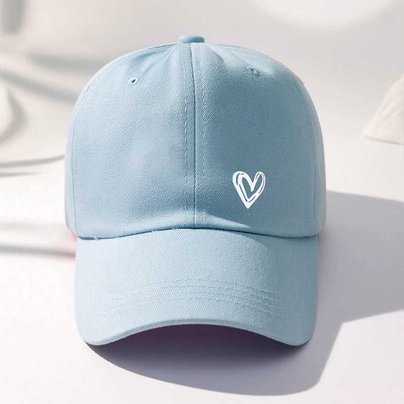 Couple Love Heart Print Baseball Hat Solid Color Cotton Leather Hat Korean Womens Adjustable Sun Sunshade Hat W241225