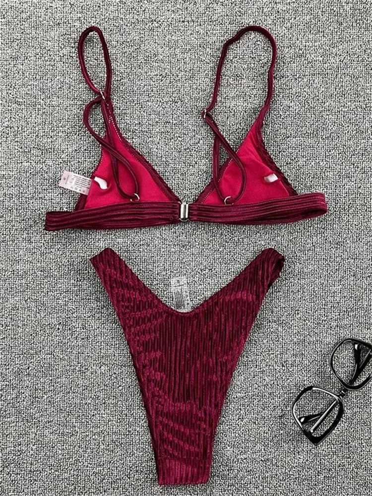 String swimsuit womens sexy bikini solid swimsuit triangle swimsuit shiny Biquini mini thong summer swimsuitW241225