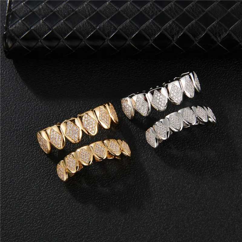 D Z CZ Teeth Grillz Set For Unisex Top Bottom Mouth Gold Silver Color Teeth Grills Tooth C Removable Dental Fashion JewelryXJ241225