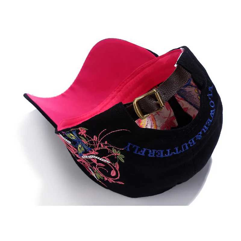 Embroidered butterfly baseball cap suitable for women soft cotton snap button sun protection cap adjustable outdoor sports golf leather cap W241225