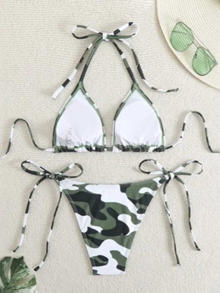 Circyy sexy swimsuit womens bikini set camouflage print two-piece womens swimsuit lace fashion swimsuit holiday beachwearW241225