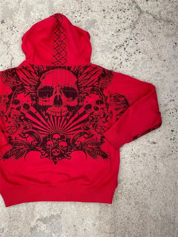 Leisure Sports Hoodie Y2K Fashion Gothic Printed Zipper Hoodie Coat Loose Version Sweatshirt Hoodie for Men and Women 241224