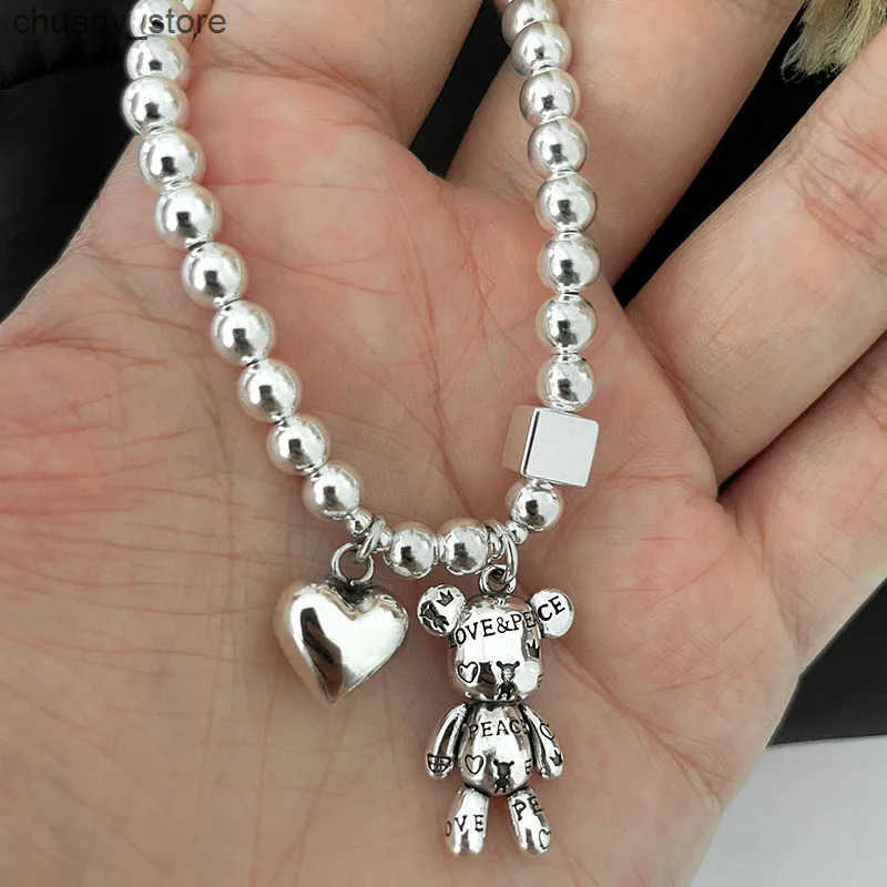 Chain 925 Sterling Silver s for Women String of Beads Accessories Trend Vintage Simple Cute Bear Pendant Party Jewelry L240910