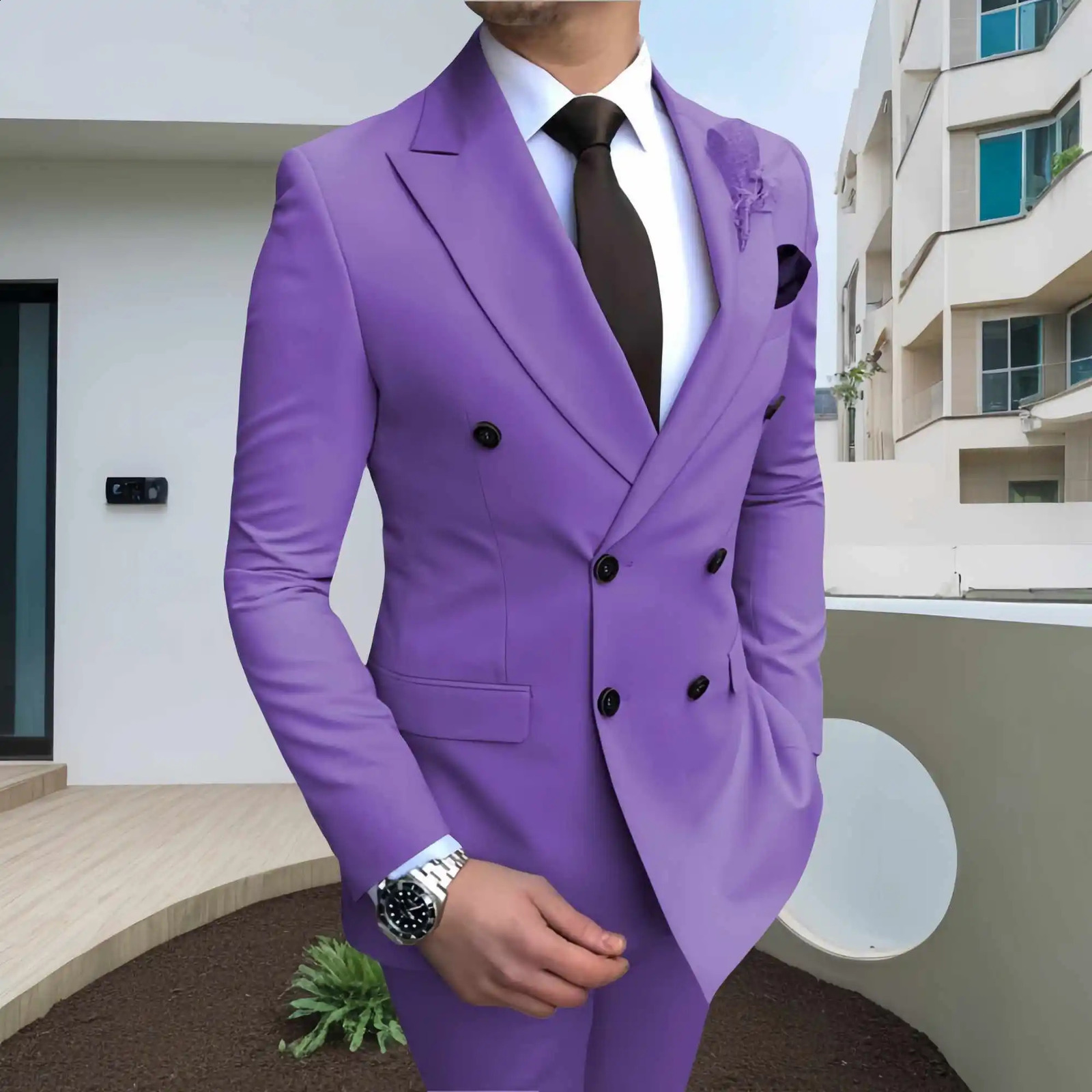 18 Colors Men Suits Slim Fit 2 Piece Double Breasted Suit Wedding Prom Party BusinessBlazerPantsWedding for 241220