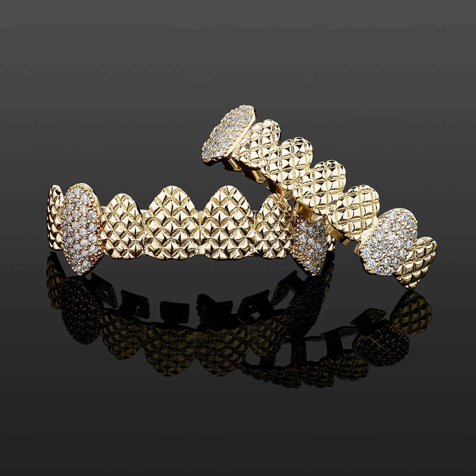 Hip Hop CZ Stones Teeth Grillz Cs Cubic Zircon d Out Micro Pave Top Bottom Charm Grills For Men Women JewelryXJ241225