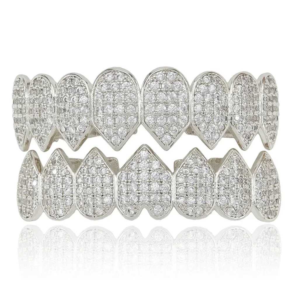 Hip Hop CZ Teeth Grillz Set For Unisex Top Bottom Mouth Gold Silver Color Teeth Grills Tooth Removable Fashion JewelryXJ241225