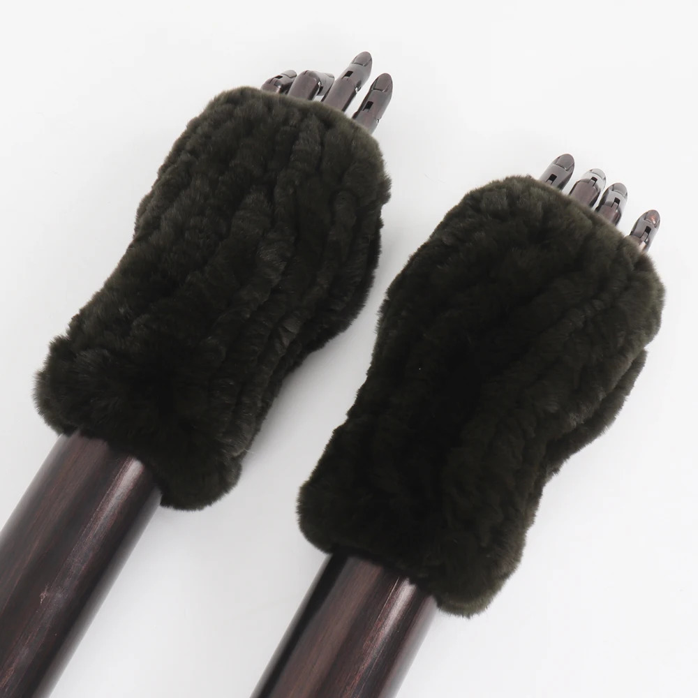 Winter Real Fur Golve Women Outdoor Warm 100% Real Rex Rabbit Fur Gloves Knit Thick Natural Soft Rex Rabbit Fur Mittens 241225ww