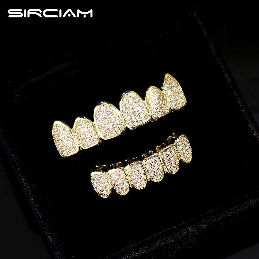 Punk HipHop Micro Pave Zircon Teeth Grillz For Men d Out Bling Top Bottom Cubic Zirconia Grills Cs Set Dental Jewelry GiftsXJ241225