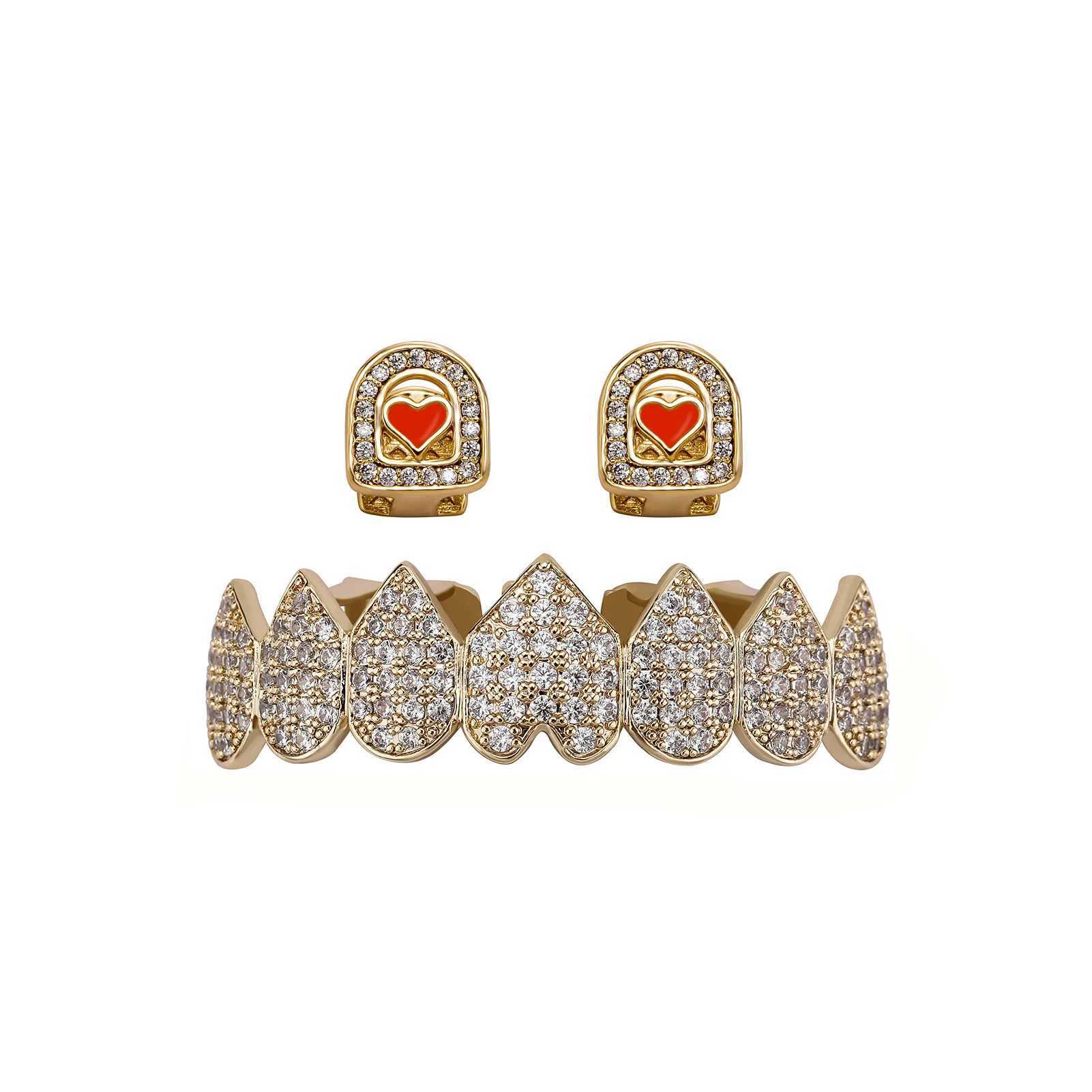 DIY Fshion Hip Hop Gold Silver Colour d Out CZ Teeth Grillz Top Bottom Men Women Jewelry Tooth Gem Grillz Y2kXJ241225