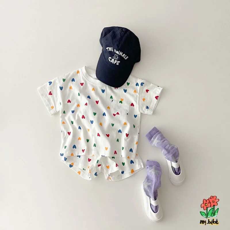Clothing Sets Korean Version Of The Baby Suit Refreshing Comfortable Short-Sleeved Suit Summer Love Plaid Casual T-Shirt Shorts Two-Piece SetY241225CY