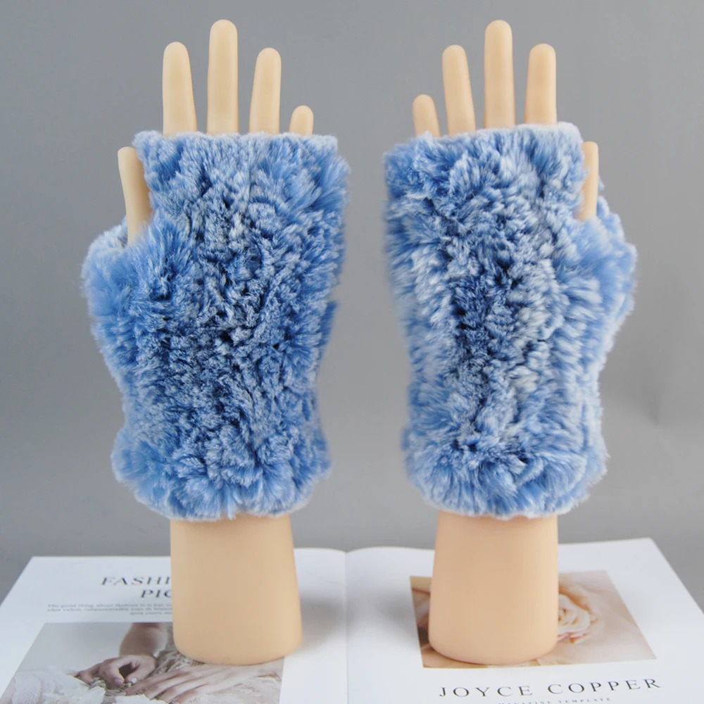 Winter Real Fur Golve Women Outdoor Warm 100% Real Rex Rabbit Fur Gloves Knit Thick Natural Soft Rex Rabbit Fur Mittens 241225