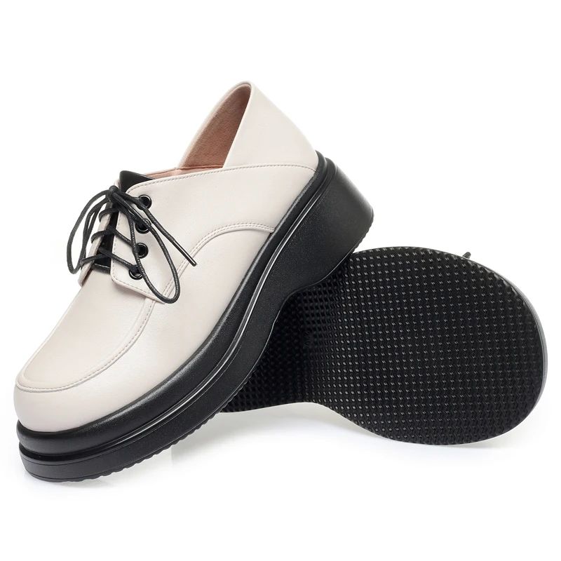 AIYUQI Loafers Women Genuine Leather Wedge Women's Spring Shoes Casual British Style Lace-up Women's Shoes