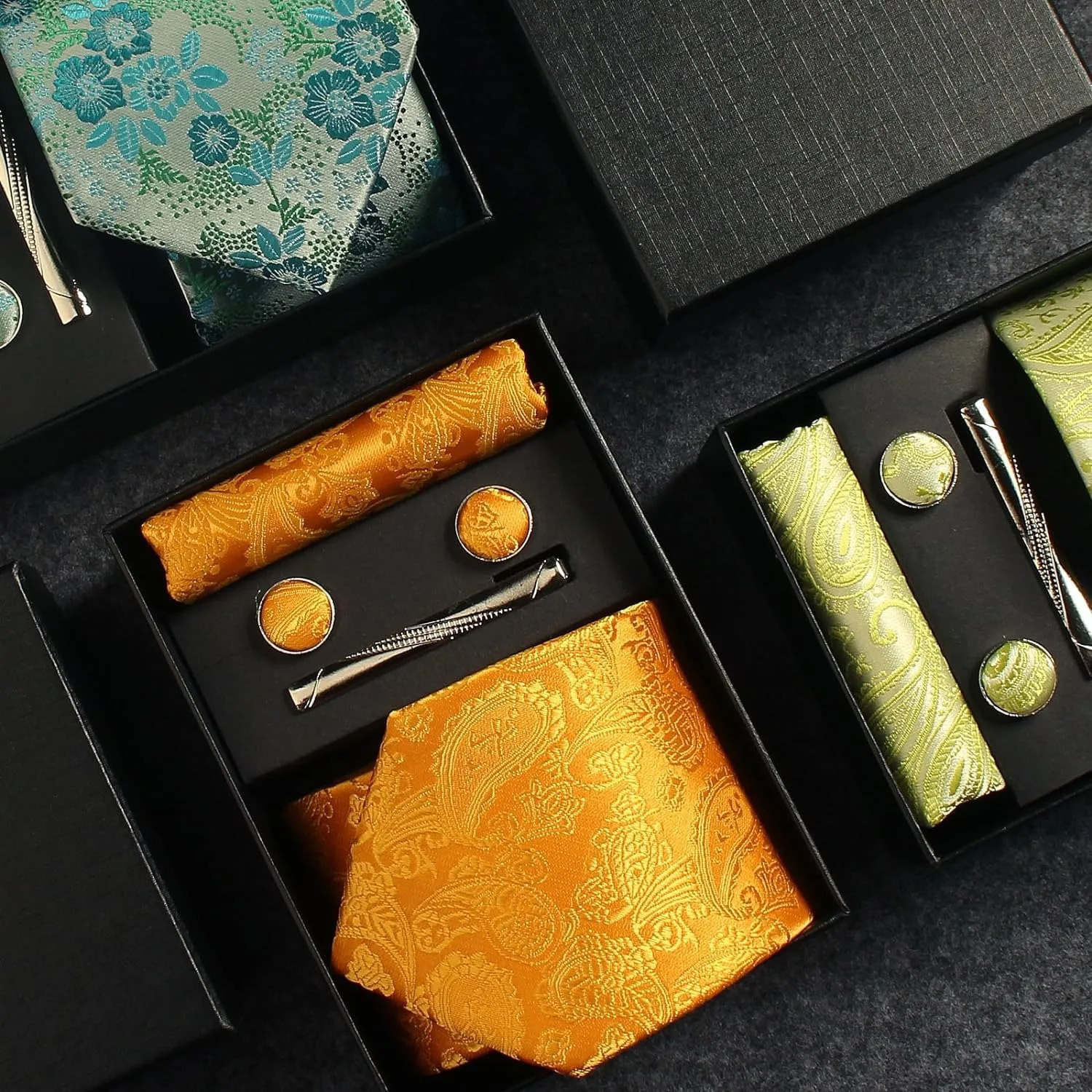100% Silk Necktie Paisley Floral Mens Tie Top Quality Business Tie Pocket Square Tie Clip Cufflinks Set Classic For Men Gift Box 241225