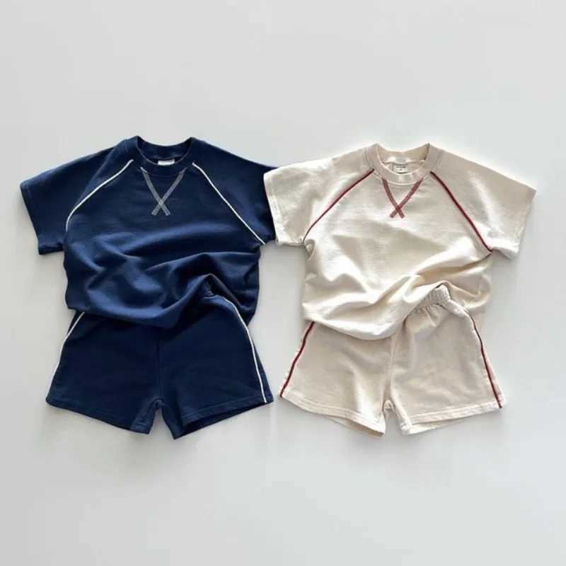 Clothing Sets Korean style newborn boys and girls sports clothing short sleeved pure cotton color Tshirtshort sleeved childrens track and field clothY