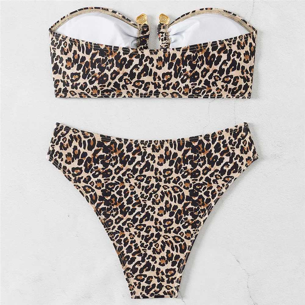Leopard Print swimsuit Bandeau bikini set sexy swimsuit womens metal ring pleated swimsuit Brazilian bikini unprinted swimsuitW241225