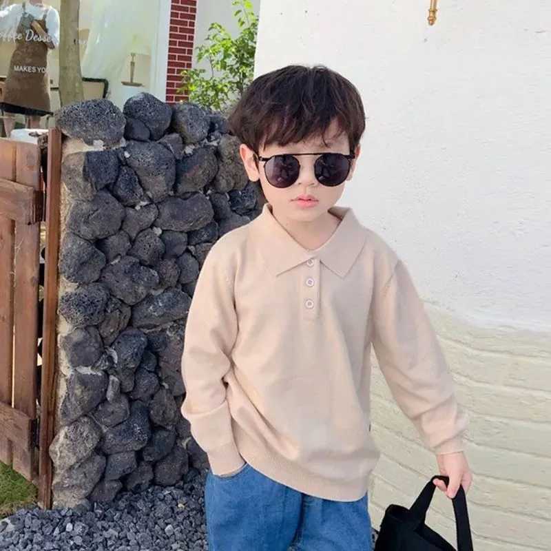 Boys Sweater Knitwear 2023 Spring And Autumn New Childrens Comfortable Loose Polo Small Lel Knit Sweater Baby Boys Base ShirtXJ241225