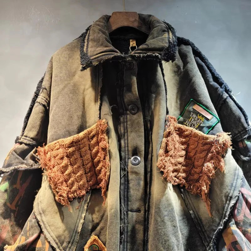 DEAT Autumn Trendy Loose n Worn Thickened Warm Denim Coat For Women Fashion Casual Splicing Jacket Female 11A01292 241223