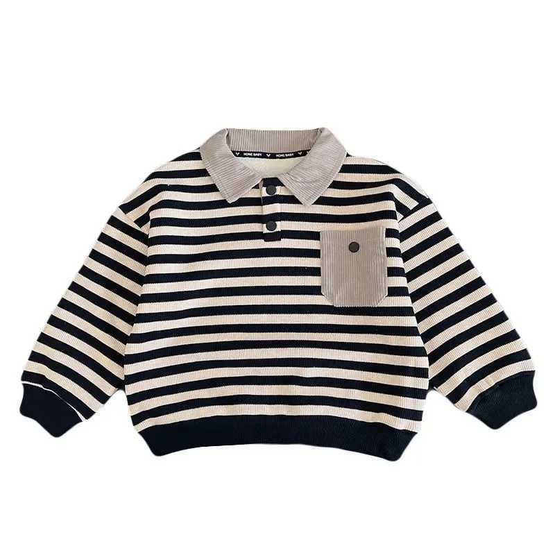 Boys Plush Sweater Autumn and Winter New Baby Long Sleeved POLO Shirt Korean Striped Childrens Winter ClothesXJ241225