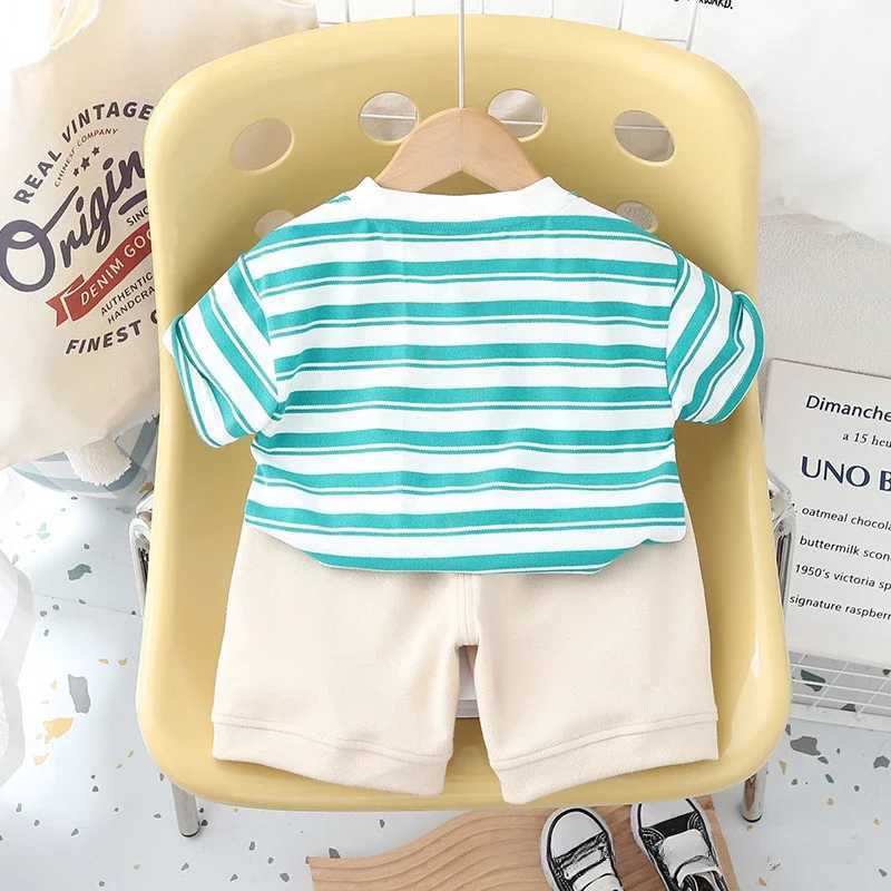 Clothing Sets Baby Girls Cotton Clothes Set Kid Boy Stripe Lion T-shirts and Shorts 2pcs Suit Children Short Sleeve Lapel Top Bottom OutfitsY2412250MR
