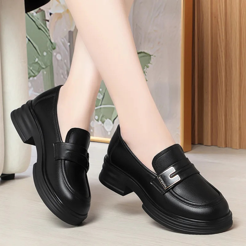 Chunky Loafers Shoes Spring Women Japanese Style Slip On Black Single Pumps Shoes Women Fashion Girls Thick Sole Heel 241225