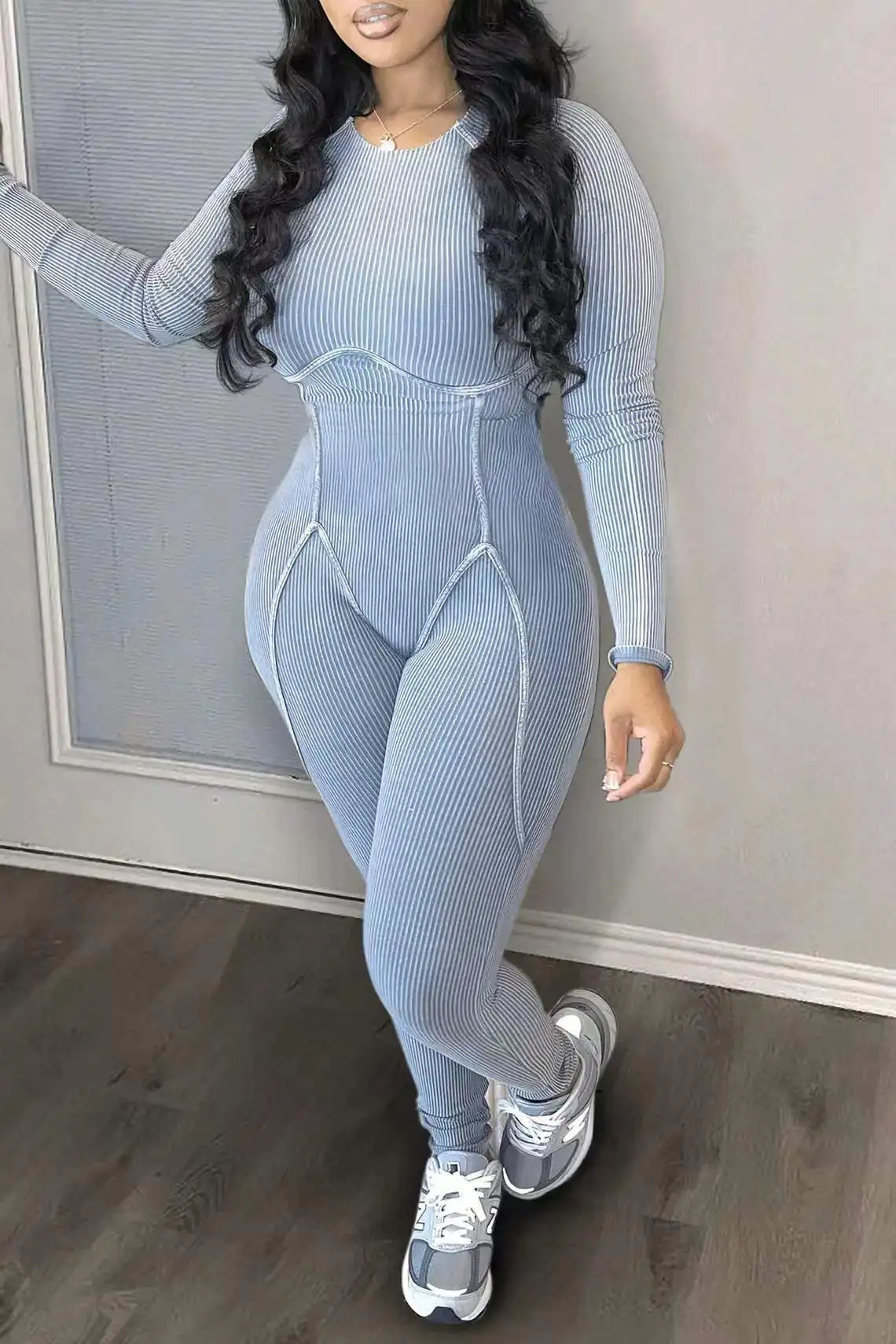 Jumpsuit Women Fashion Long Sleeved Spring Casual Solid Round Neck Skinny Daily Y2K Streetwear 241225