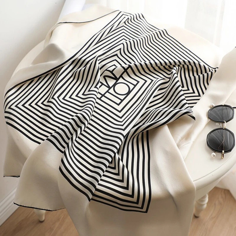 90x90cm Square Pure Silk Scarf Women Print Bandana Head Scarf Large faux Real Silk Wraps and Shawls Femme Neckerchief 241225