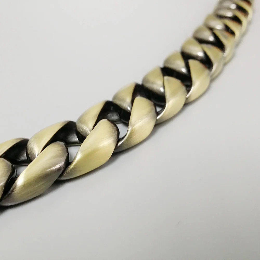 Vintage Bronze Matte Polished Mens Bracelet Curb Cuban Link Chain 316L Stainless Steel Bracelet 15mm Hip Hop Jewelry Gift 241225